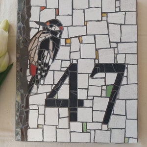 Woodpecker Mosaic house number Modern house number sign, Address plaque Ceramic number Personalised gift Unique wall number Mosaic product