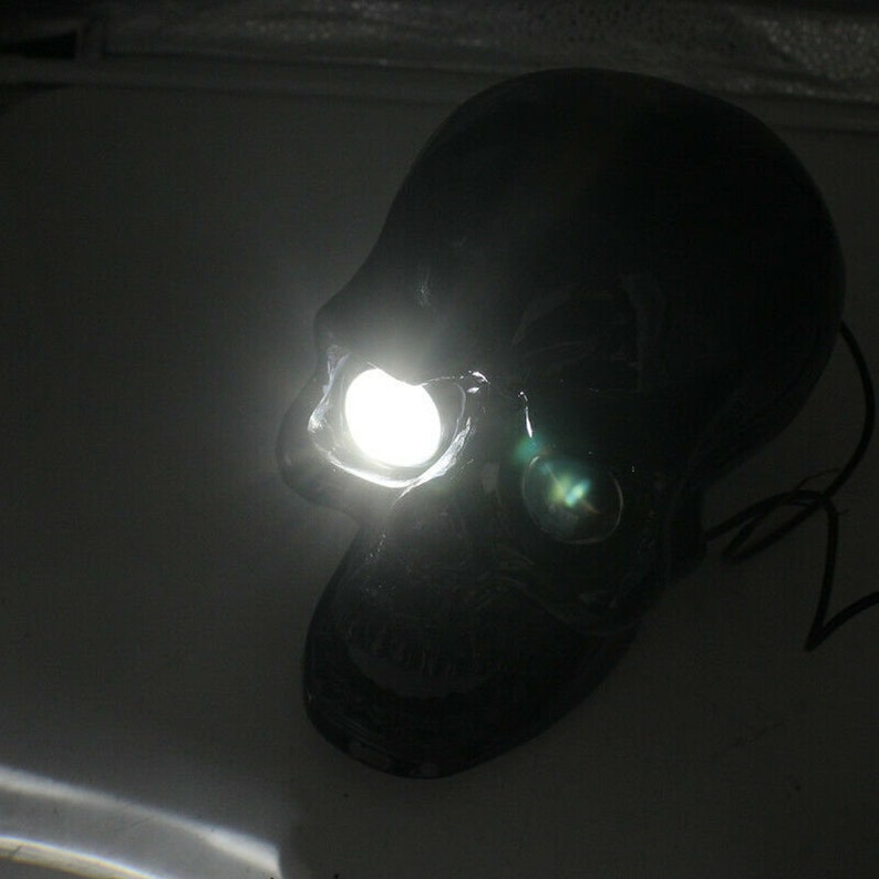 Glossy Black Skull LED Headlight Lamp Motorcycle Handmade Head Etsy