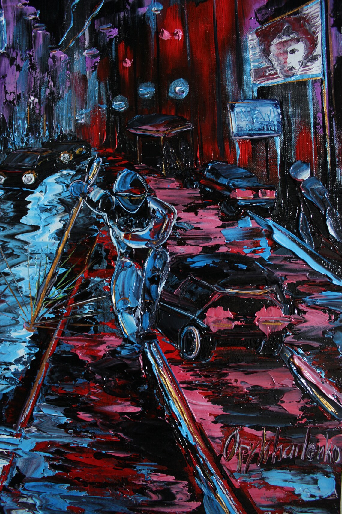 Cyberpunk painting Night City Original Oil Painting on Canvas Etsy