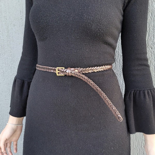 Skinny braid belt Leather braided belt birthday gift hand craft Custom made top quality real full grain narrow dress belt for women and girl