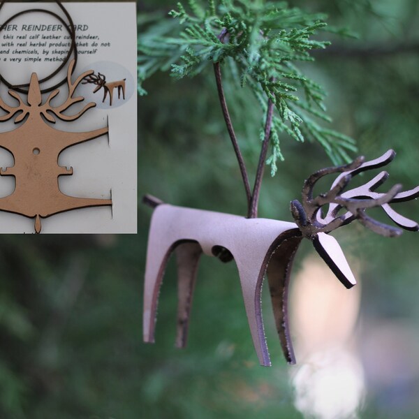 Adornos navideños personalizados, kit de bricolaje con tarjeta de reno de cuero, regalos de Año Nuevo para niños, juguetes naturales, árbol de Navidad, decoración de ciervos, objeto de bricolaje