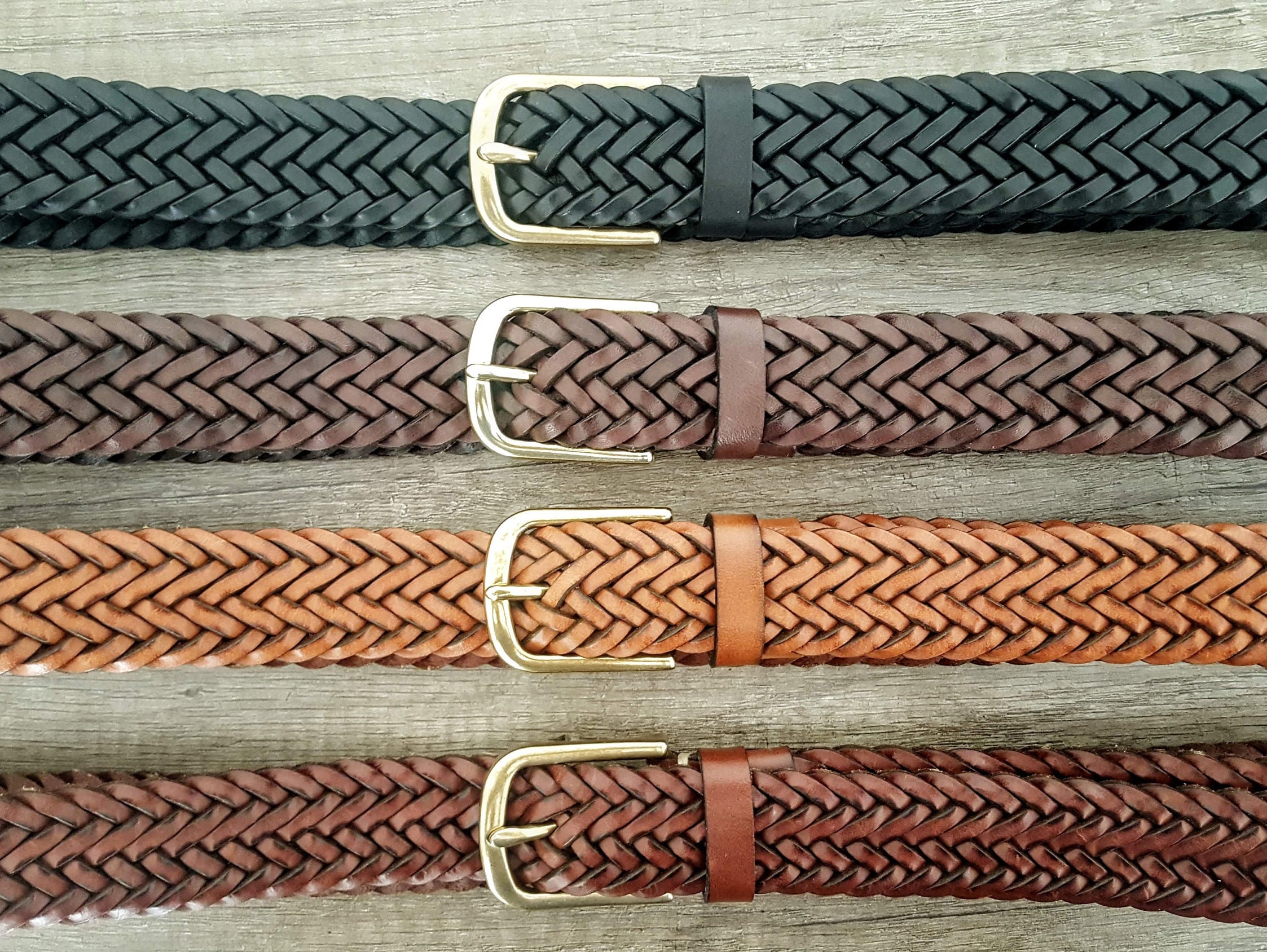 Braided Leather Belt Handcrafted Real Full Grain Black Braid Belts