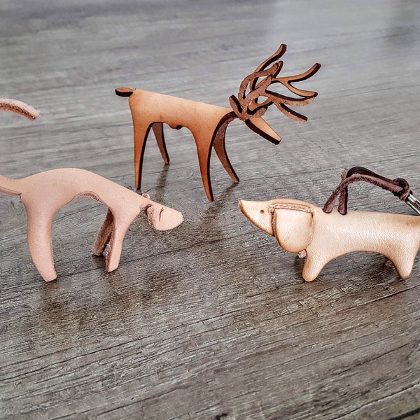 little animal ornaments, natural leather keychain animal toy's, keyring dog reindeer cat, cute animal figure, unique leather object gifts