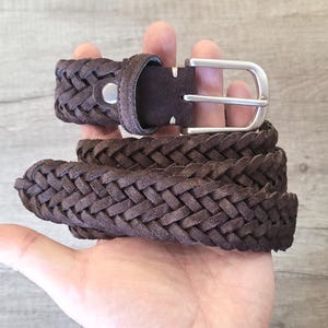 Suede braided belt, hand made suede leather belt birthday gift for men, women top quality full grain suede woven belt for him christmas gift