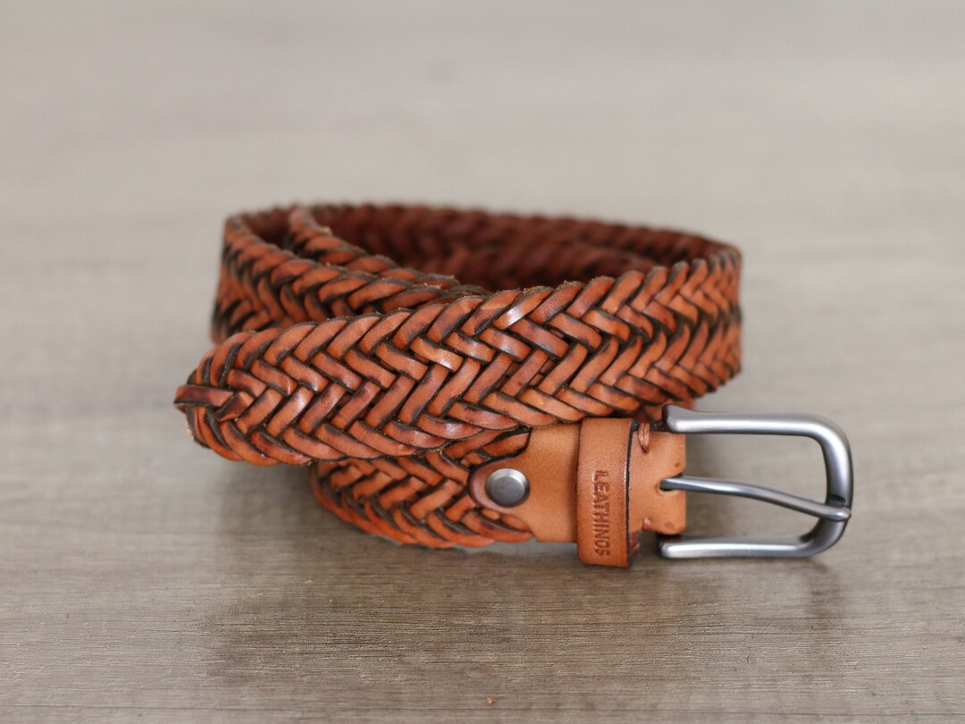 Braided Tan Leather Belt Handcrafted Vegetabled Leather Belts - Etsy