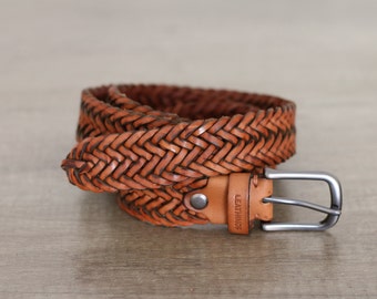 Braided tan leather belt Handcrafted vegetabled Leather Belts for men and women gift ideas Elegant belts Hand weaving leather accessories