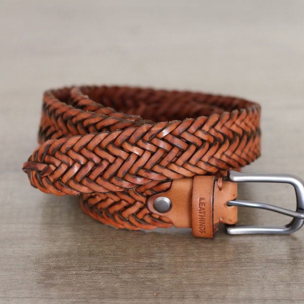 Braided tan leather belt Handcrafted vegetabled Leather Belts for men and women gift ideas Elegant belts Hand weaving leather accessories