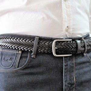 Cinturón de cuero personalizable Cinturón trenzado especial Cinturón negro trenzado a mano para cinturón de cuero hecho a mano para hombre elegante regalo Casual Vestido cinturón ancho imagen 1