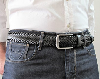 Customizable leather belt Braided belt special Hand braid black belt for men's handcrafted leather belt elegant gift Casual Dress wide belt