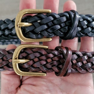 Braided 1 inch leather belt Christmas gift for women Real full grains cow leather belt x loop thin hand woven slim narrow woman belt for her