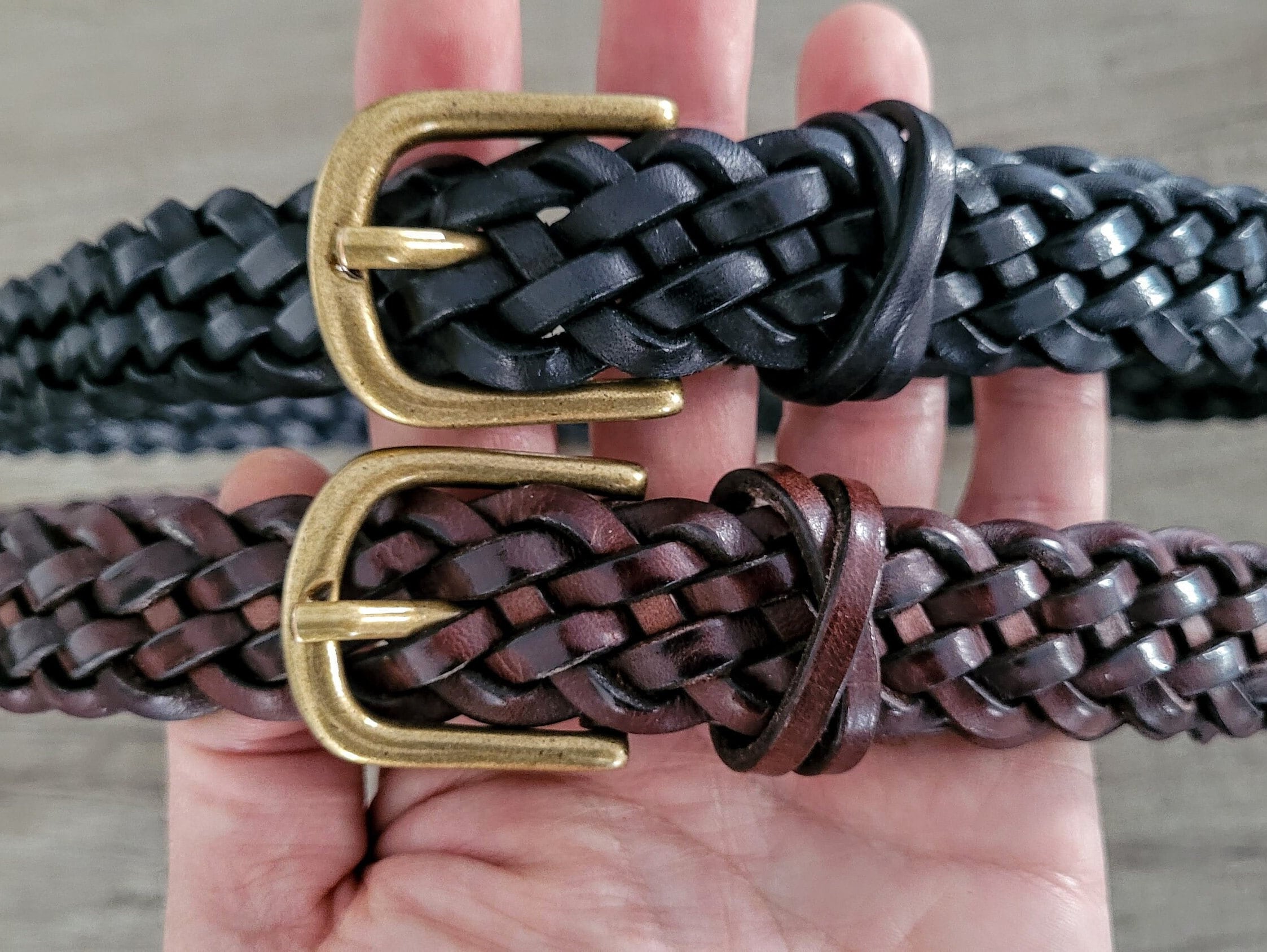 Leather Skinny Braid Belt, Unisex Braided Belt, Christmast