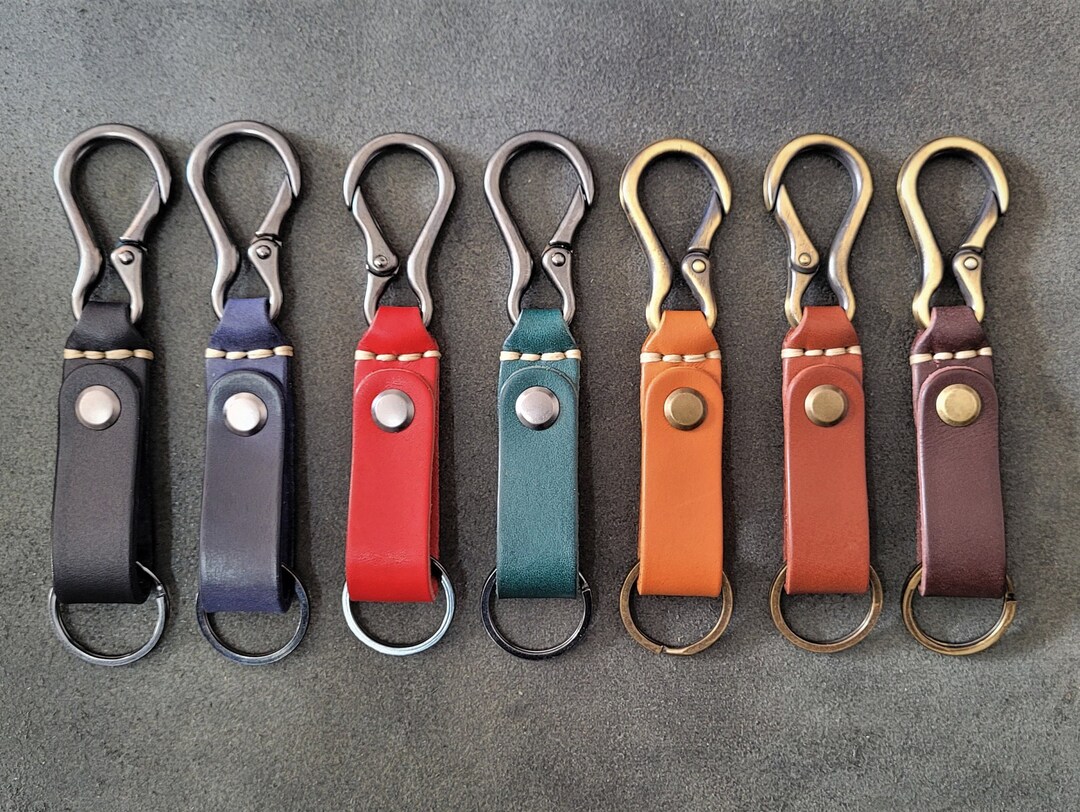 Personalized Leather Keychain Belt Loop Holder, Carabiner Hook Key Loop