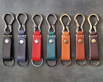 Personalized leather keychain belt loop holder, carabiner hook key loop hanger, real full grain leather keyfob, for men, father's day gift