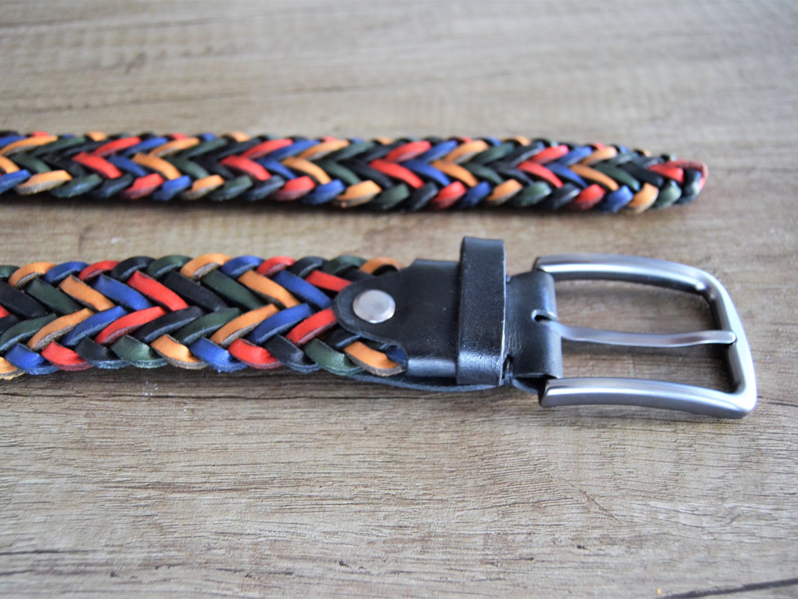 Braided Belt Rainbow Color Leather Belt Mixed Colorful Braid  display picture 1