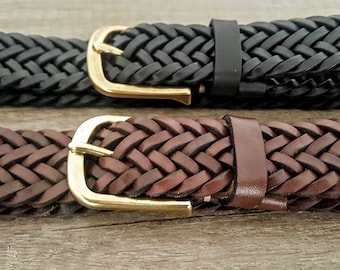 Leather braid belt customizable gold buckle braided belt christmas and birthday personalized gifts for women men extra long size luxury belt
