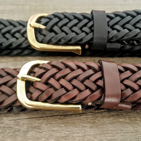 Leather braid belt customizable gold buckle braided belt christmas and birthday personalized gifts for women men extra long size luxury belt