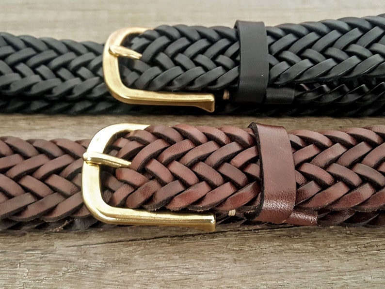 Leather braid belt customizable gold buckle braided belt christmas and birthday personalized gifts for women men extra long size luxury belt image 1