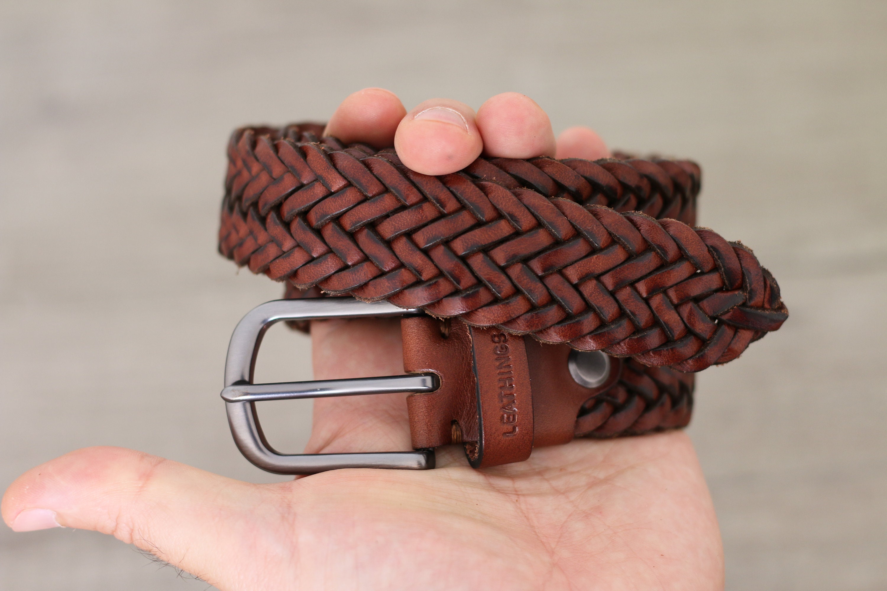 Braided Leather Belt Handcrafted Real Full Grain Black Braid Belts