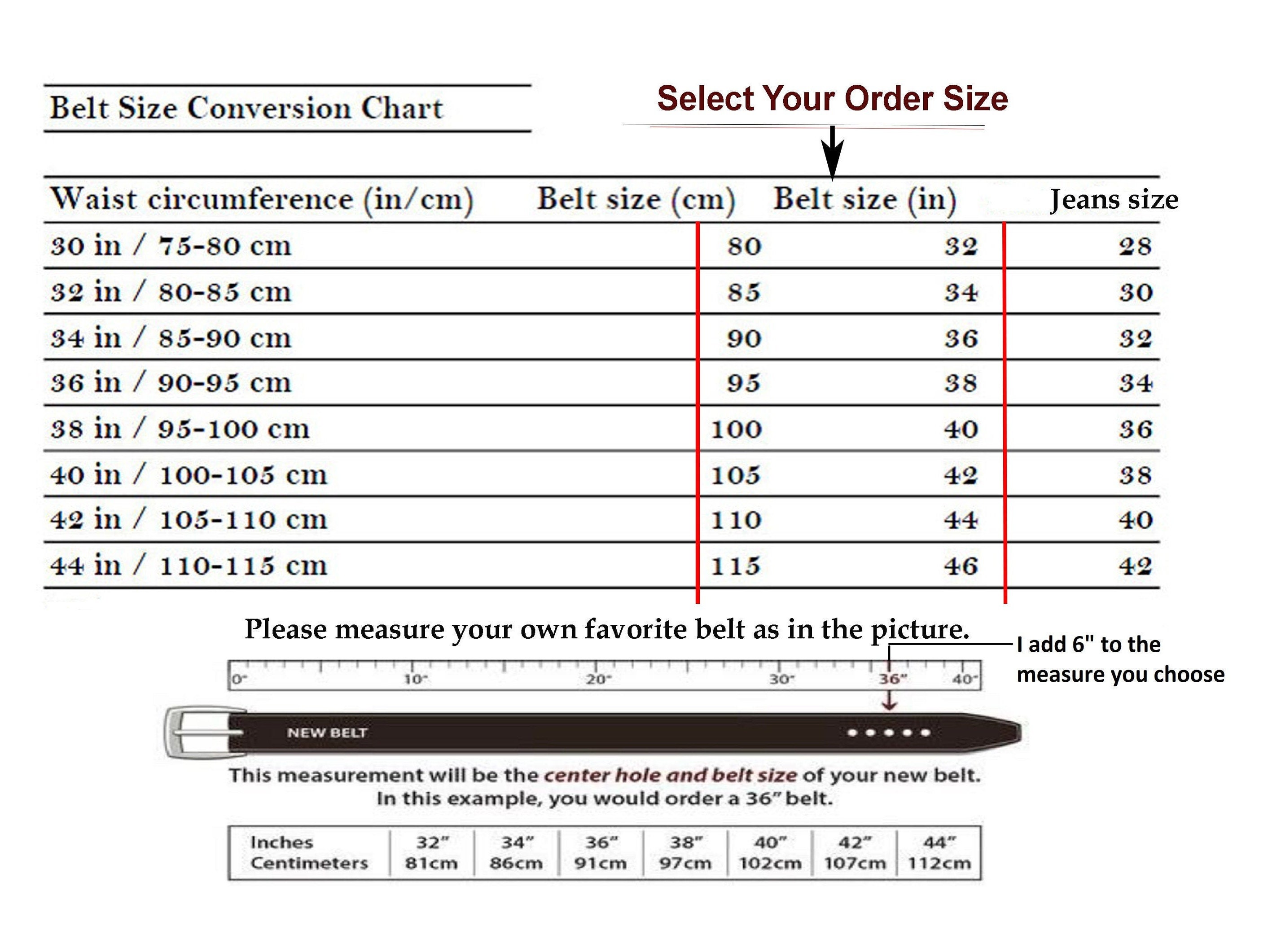 belt size 85 conversion