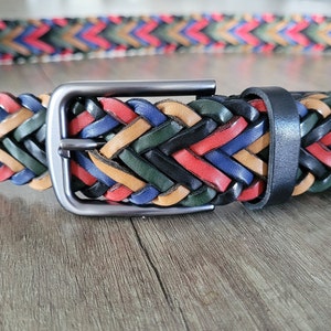 Colorful Braided belt real Leather Hand braid multicolor belt unisex woven leather customizable belt christmas gift for mens jean wide belt
