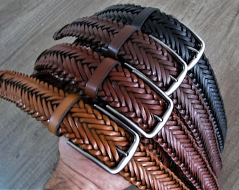 Personalized belt Leather Braid belt high quality Hand braided tan belt for men customize leather belt elegant gift for boyfriend jeans belt