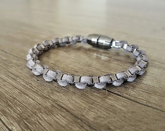 Bracelet en cuir véritable chaîne en daim tresse homme bracelet pour lui et femme cadeau, fermoir magnétique en laiton, petit ami anniversaire élégant cadeaux spéciaux spéciaux