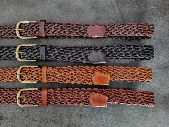 Braided Leather Belt Handcrafted Real Full Grain Black Braid Belts