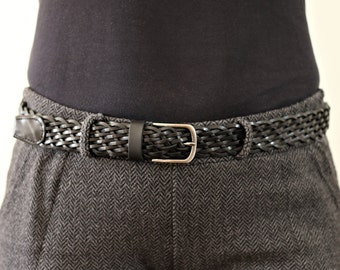 Cintura in pelle intrecciata fine, cintura unisex nera  display picture 1