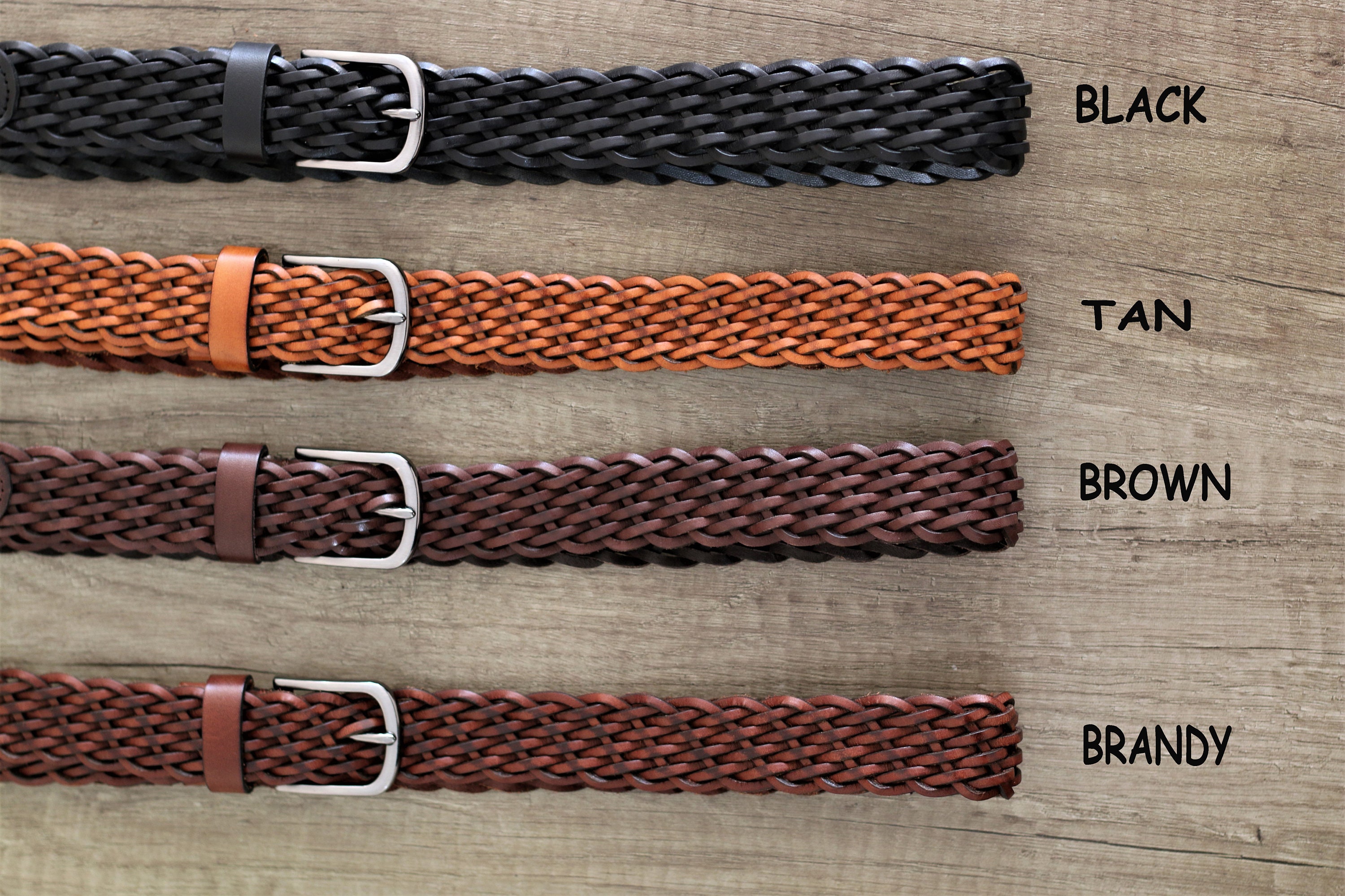 black leather braided belt women's