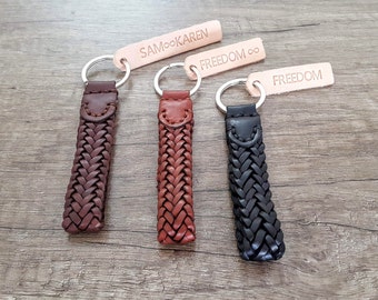 Personalized leather braid keychain Custom Braided key fob personalized gifts for men's, real leather accessories anniversary gift for women