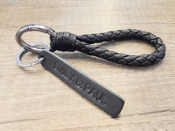 Black Monogram Leather Keychain