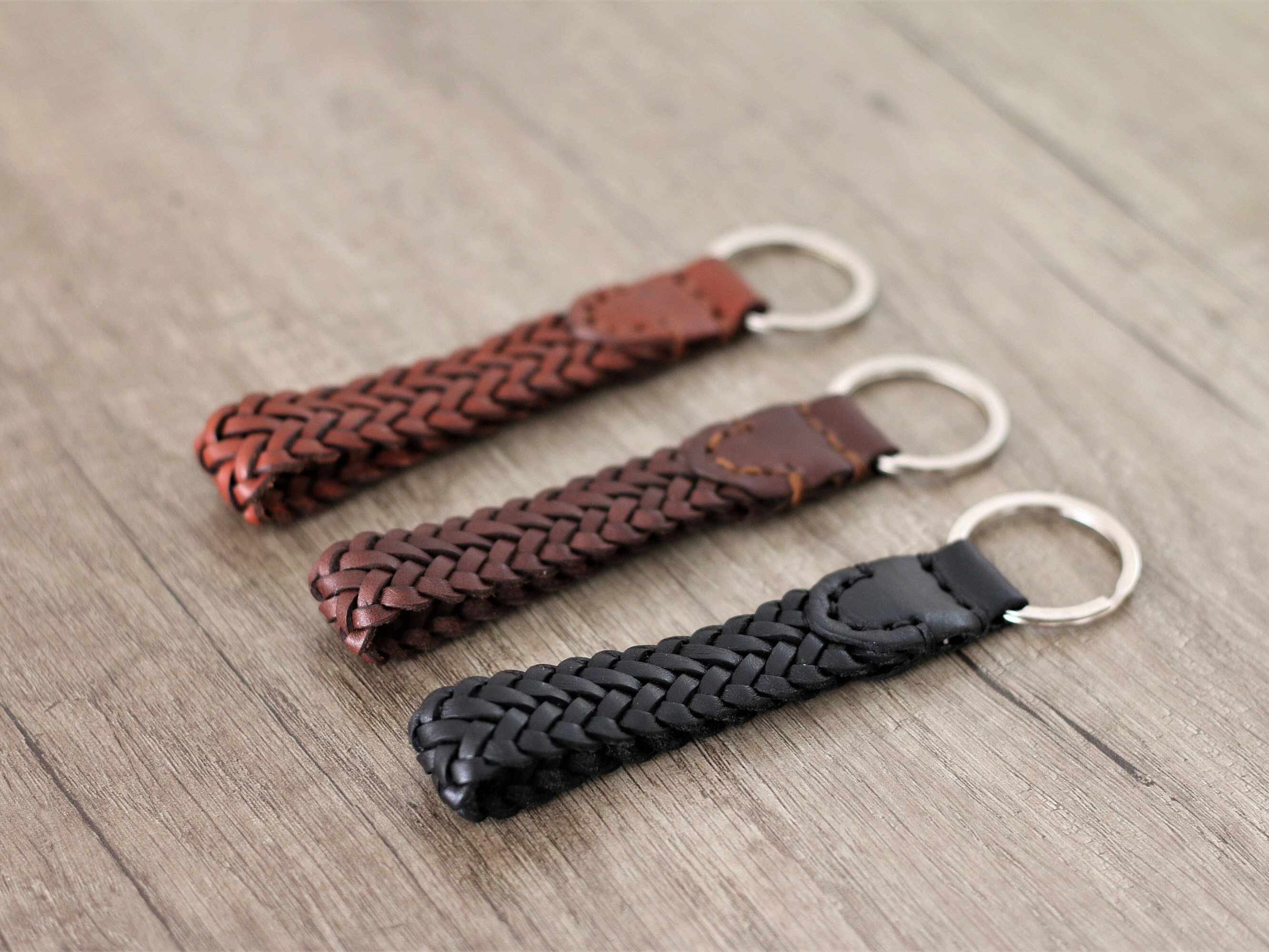 Braided Leather Keychain Usefull Gift, Handcrafted Leather Goods