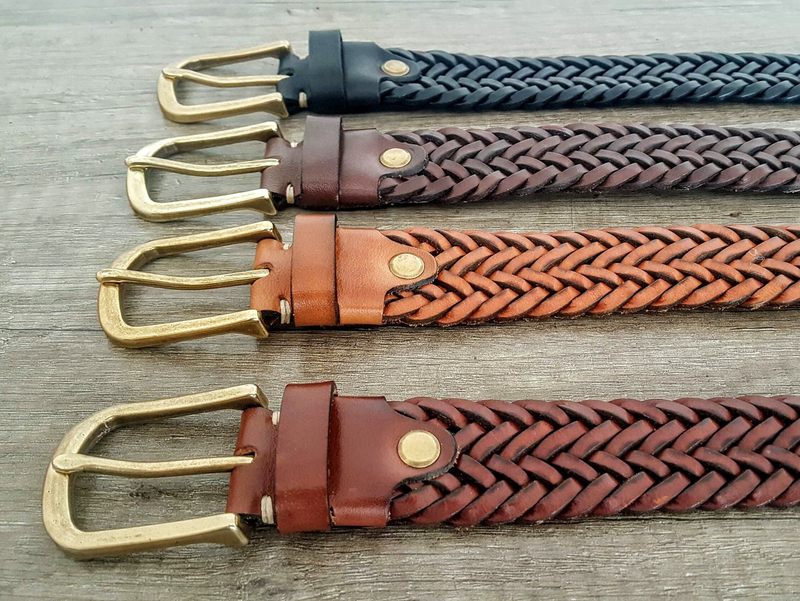 Leather Braid Belt Customizable Gold Buckle Braided Belt - Etsy