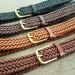 Leather braid belt customizable gold buckle braided belt christmas and birthday personalized gifts for women men extra long size luxury belt image 3