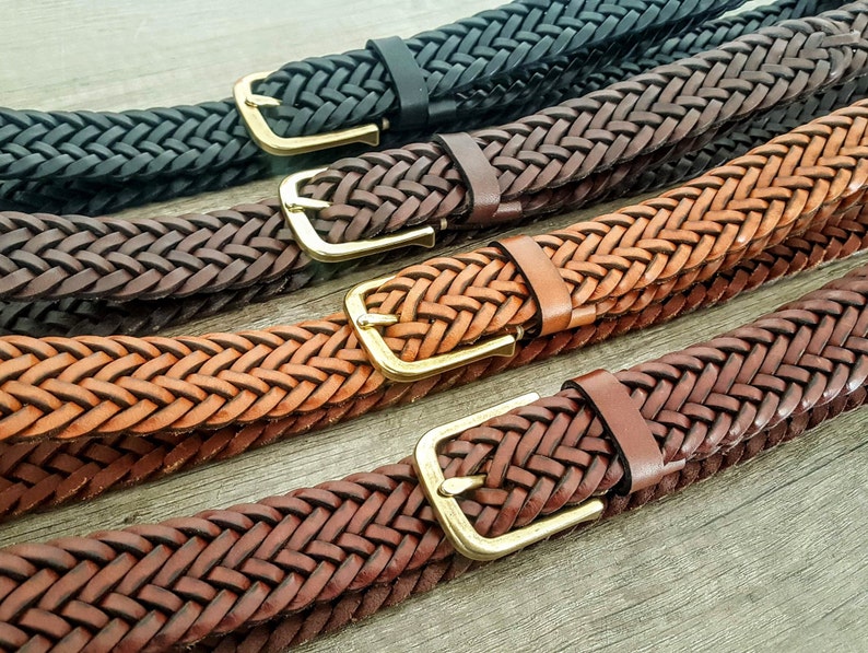 Leather braid belt customizable gold buckle braided belt christmas and birthday personalized gifts for women men extra long size luxury belt image 3