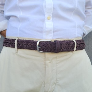 Braided suede leather belt for stylish men Woven custom real suede belt, Special Christmas gift for women man, genuine soft suede braid belt