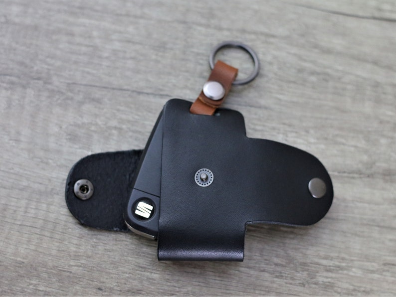 Personalized car keyholder remote leather keyfob, custom gift for men's Key cover geniune leather keychain remote key purses keycase for car zdjęcie 5