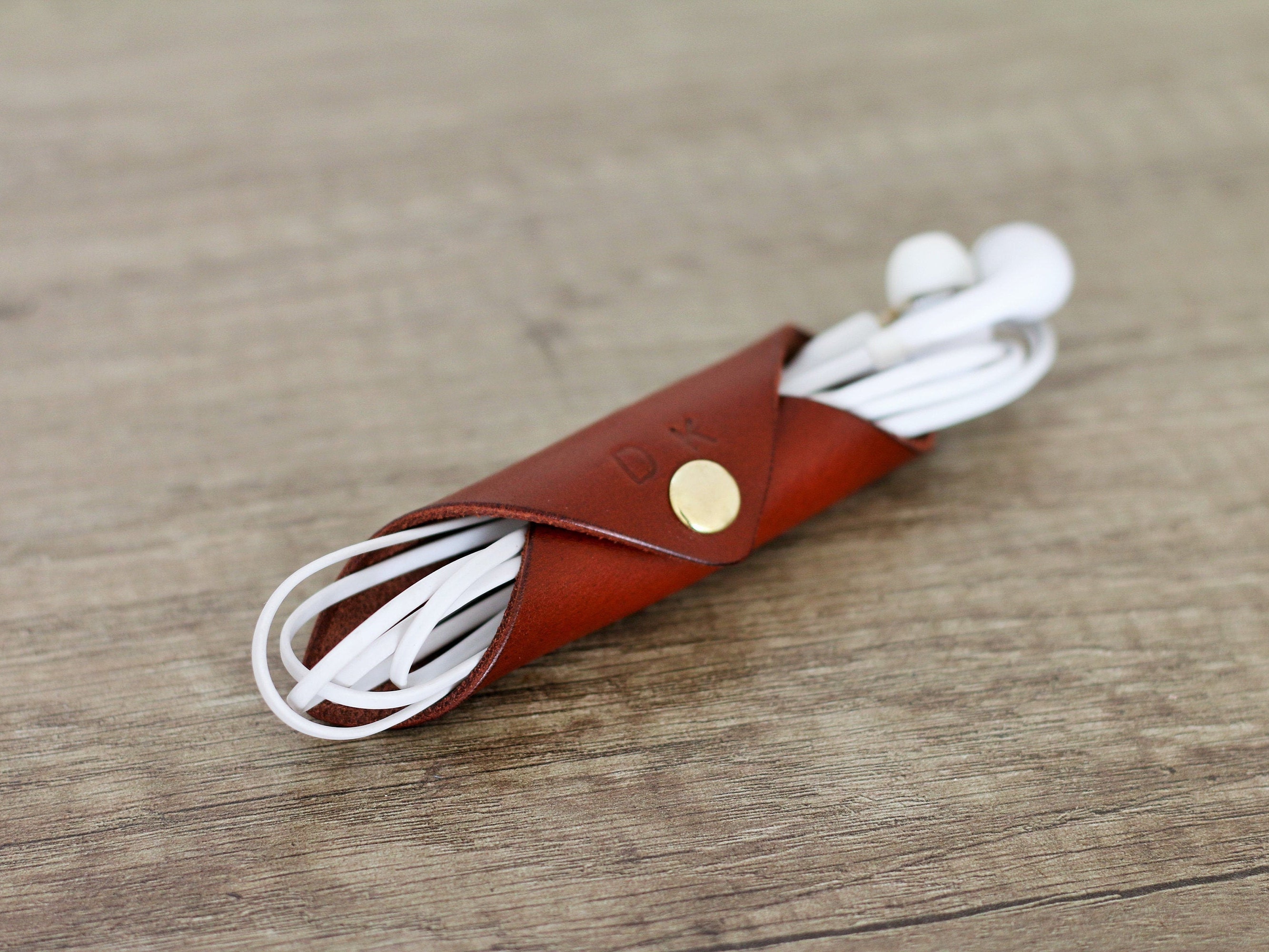 Personalized Leather Headphone Cable Holder With Two Snap Full Etsy
