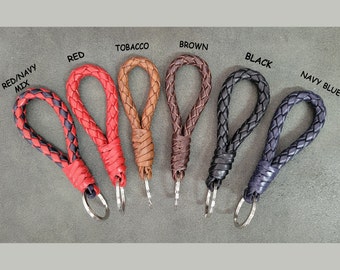 Braided leather keychain, personalized christmas gifts, customized woven key chain, geniune leather initial keychain for women, men keyfob