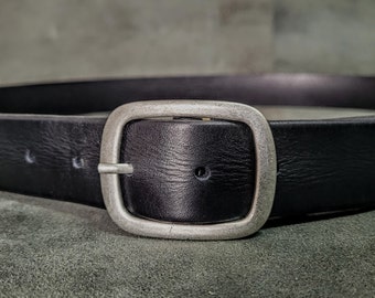 Cinturón liso de cuero real, para mujer cinturón ovalado con hebilla de oro antiguo para su cinturón artesanal casual de jean unisex, regalo de cumpleaños para niñas, niños