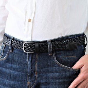 Fine Braided leather belt Black unisex size personalized hand braid belt, unique elegant gift for women men handcrafted leather quality belt