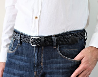 Fijn gevlochten leren riem zwarte unisex maat gepersonaliseerde handgevlochten riem, uniek elegant cadeau voor vrouwen mannen handgemaakte leren kwaliteitsriem