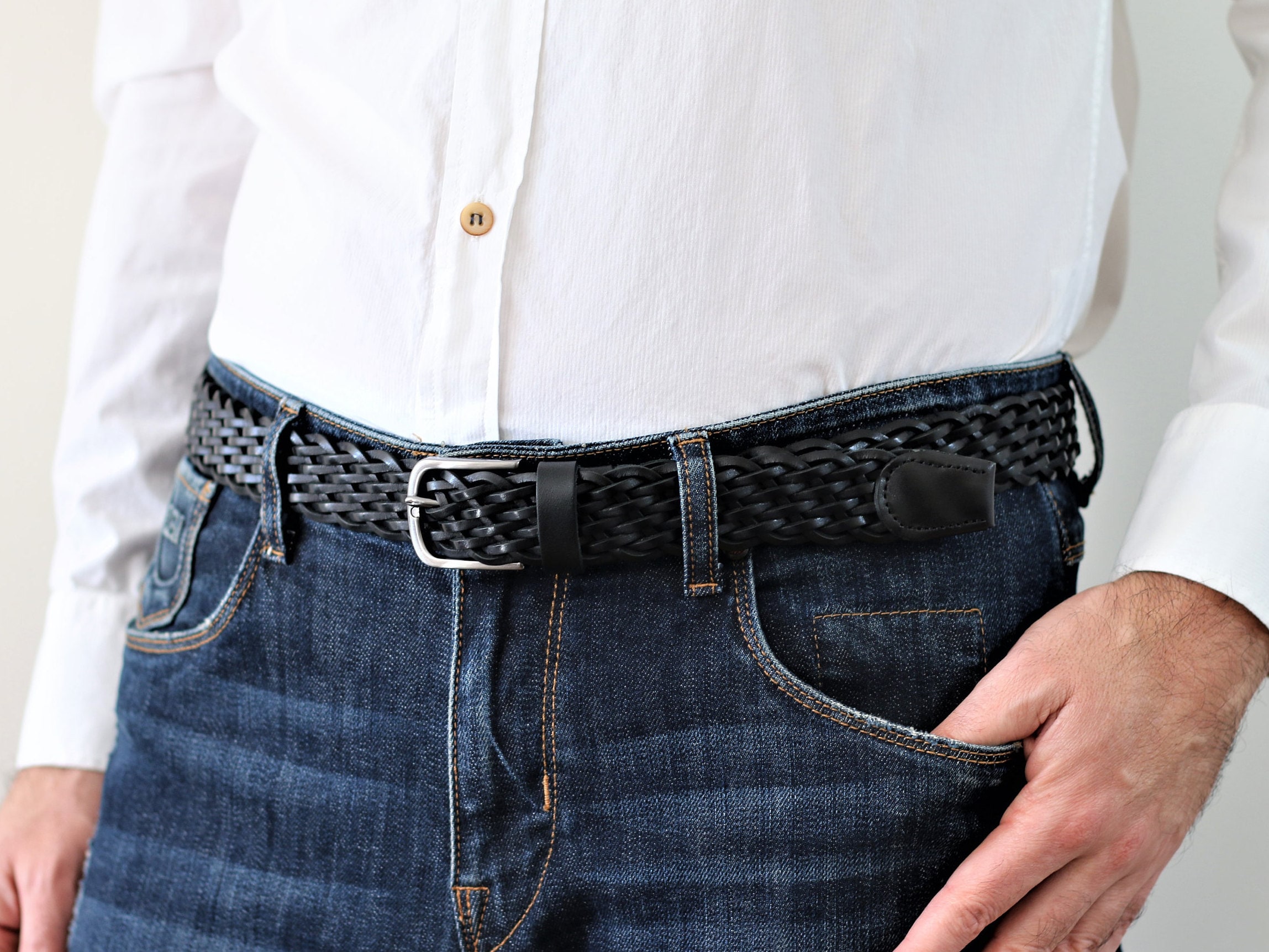 Fine Braided Leather Belt Black Unisex Size Personalized Fine Braided Leather Belt Black Unisex Size Personalized