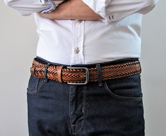 Copper Buckle Leather Belt Men, Braided Leather Belts Men