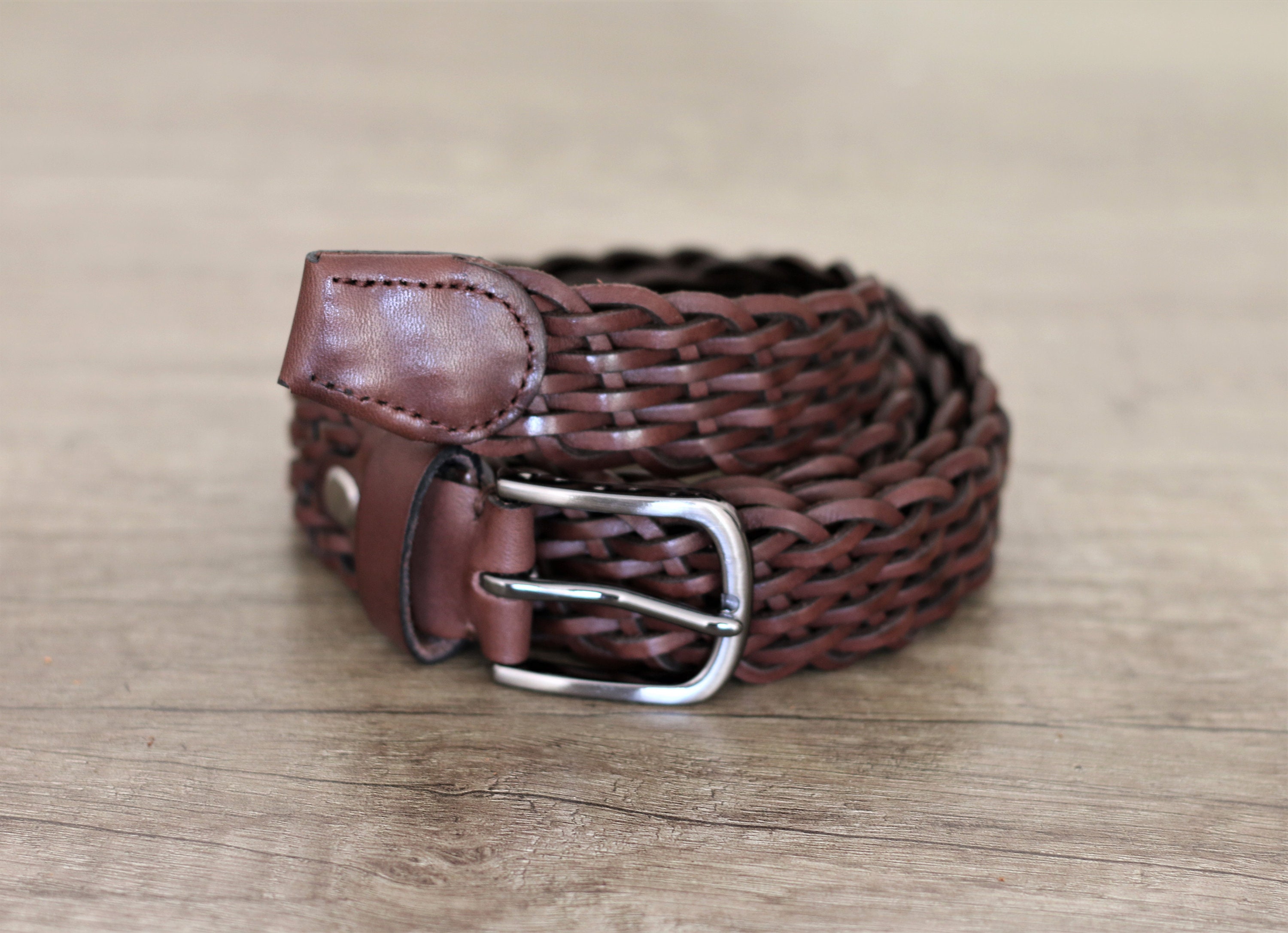 Leather Belt Women, Customizable Braided Leather Belt Brown 