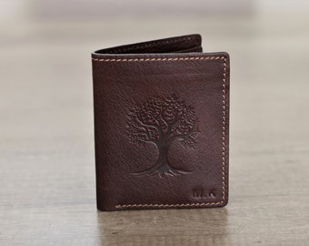 Regalo de Navidad personalizado, billetera de cuero para hombre para su papá, nombre grabado billetera personalizada hecha a mano para novio, estuche de tarjeta de cuero