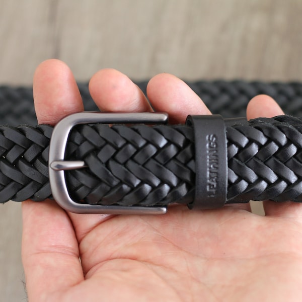 Cinturón de cuero trenzado Cinturones trenzados negros de grano completo hechos a mano para cinturones de hombre y mujer Elegante elegante cuero trenzado negro uniqe