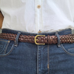 Marrakesh Narrow Plaited Leather Belt with Engraved Oval Buckle Marrakesh Narrow Plaited Leather Belt with Engraved Oval Buckle