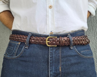 Leather Skinny braid belt, Unisex braided belt, Christmast and birthday gift, 1" hand woven thin Custom made quality belt for men women.