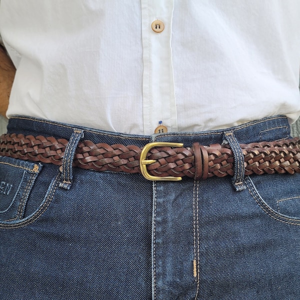 Leather Skinny braid belt, Unisex braided belt, Christmast and birthday gift, 1" hand woven thin Custom made quality belt for men women.